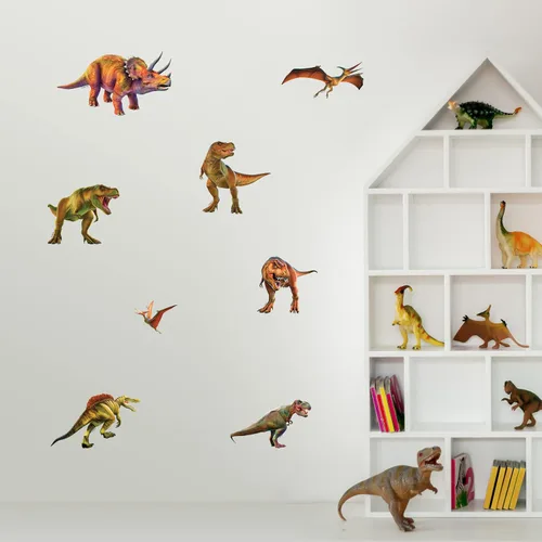 Miniatura 9 de Decalcomania - Calcomanías de pared de dinosaurio por P.D. Moreno, juego de 8 calcomanías para pared, calcomanías para decoración de dormitorio Dino