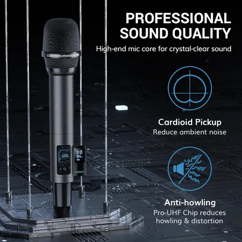 Miniatura 6 de TONOR Sistema de Micrófono Inalámbrico, Escaneo Automático y Emparejamiento UHF Micrófono de Karaoke Recargable, 2x100 Micrófono Inalámbrico