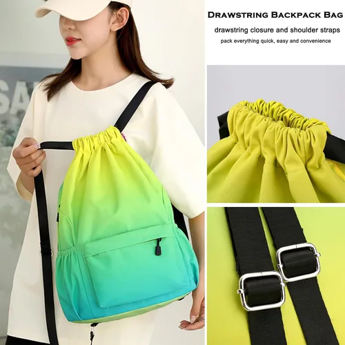 Miniatura 4 de Mochila con cordón para mujer, bolsa de gimnasio con cordón, resistente al agua, pequeña bolsa de cincha