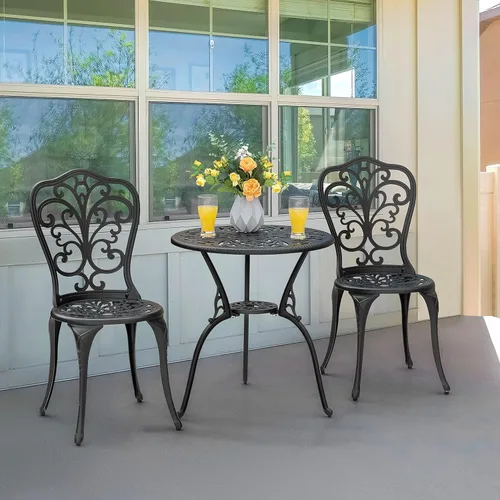 Miniatura 2 de NUU GARDEN Bistro - Juego de 3 piezas para exteriores de aluminio fundido para todo tipo de clima, juego de mesa y sillas de patio con agujero