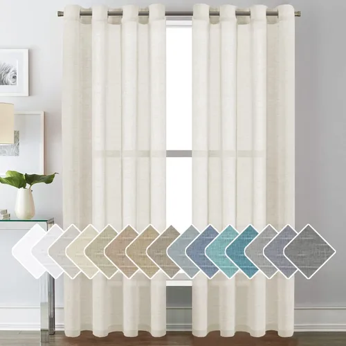 Miniatura 68 de H.VERSAILTEX Cortinas de 96 pulgadas de largo, cortinas de lino/cortinas transparentes de mezcla de lino natural/paneles/cortinas para sala
