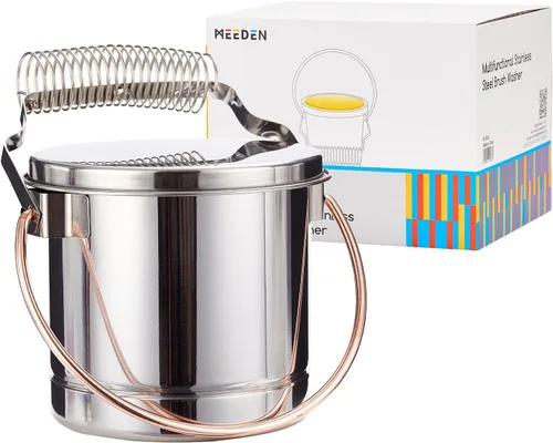 MEEDEN Lavadora de pinceles de pintura portátil: limpiador de pinceles de acero inoxidable con capacidad extra grande - Soporte para pinceles de