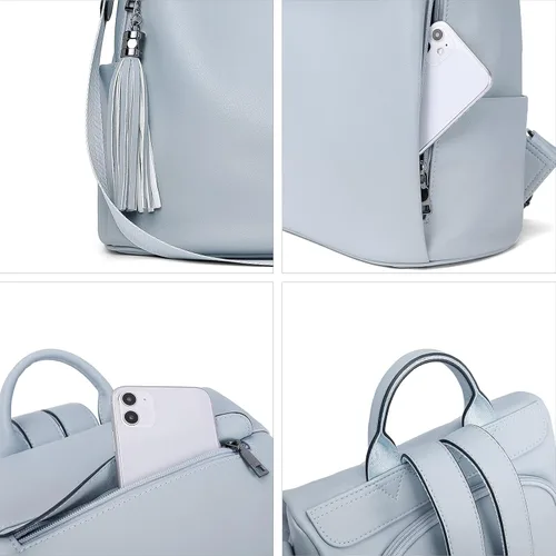 Miniatura 41 de Bromen - Mochila tipo bolso de mano de piel antirrobo para mujer a la moda, Beige floral, L