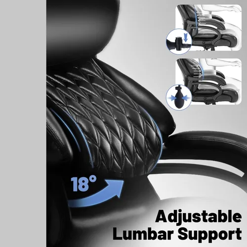 Miniatura 6 de Silla de oficina grande y alta de 600 libras, silla de escritorio de cuero ejecutiva con soporte lumbar ajustable y cojín de resorte de bolsillo