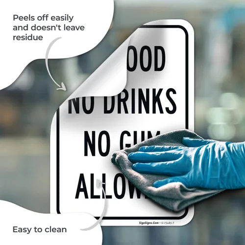 Miniatura 7 de Cartel de "No Food No Drinks No Gum Allowed", 10 x 7 pulgadas, calcomanías de vinilo de 4 mil, resistentes a la intemperie, fabricadas en Estados