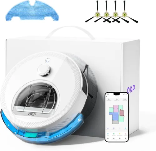 OKP Life Robot aspiradora L6 Aqua, navegación LiDAR, 3.7 pulgadas súper delgada, 6000 Pa potente succión, 150 minutos, aspiradora robótica