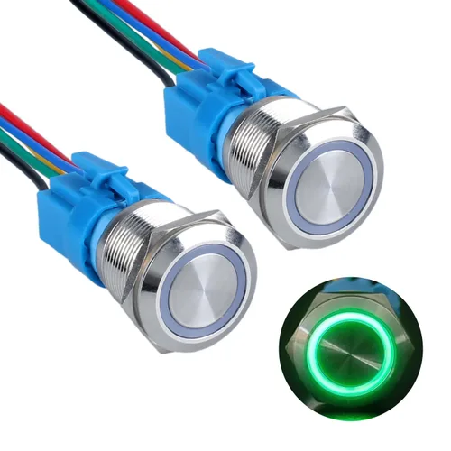 Miniatura 10 de 2 unids 0.630 in metal pestillo interruptor de botón 12V-24V ON-Off 5Pins 1NO 1NC con coleta para agujero de montaje de 5/8 pulgadas impermeable Azul