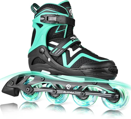 Miniatura 10 de Ruthfot Patines en línea ajustables para niños y niñas con ruedas de luz completa, patines para exteriores para niños y mujeres Blanco