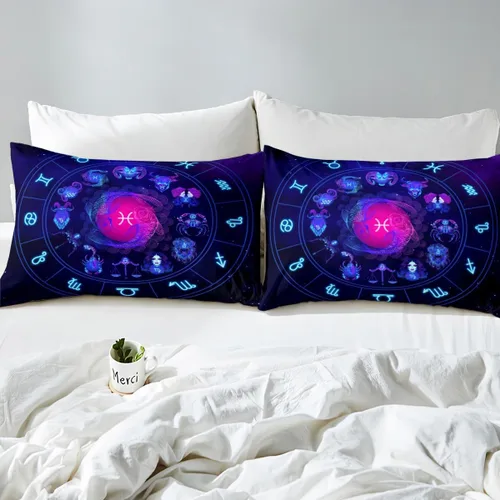 Miniatura 4 de Erosebridal Piscis - Juego de sábanas bajeras tamaño individual, diseño de constelación 3D, juego de sábanas moradas de galaxia para niños, jóvenes
