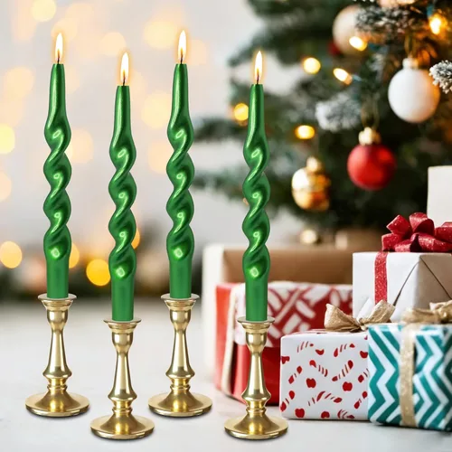 Miniatura 37 de Velas en espiral de Navidad, velas cónicas doradas, 10 pulgadas, sin perfume, para regalo de invierno, vacaciones, Navidad, decoración del hogar