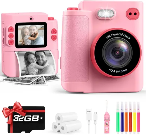 Miniatura 10 de Cámara para niños Impresión instantánea: Juguetes para niños y niñas, cámara digital que imprime fotos, regalo de cumpleaños de doble lente