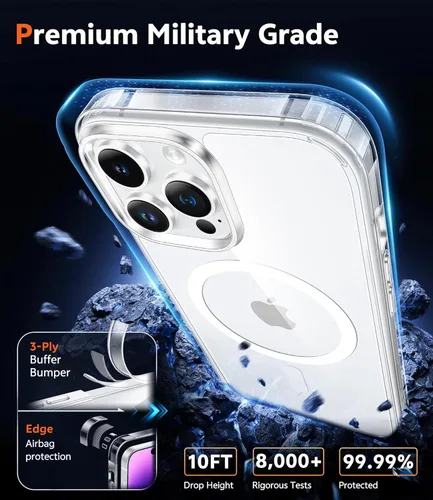 Miniatura 1540 de FNTCASE Funda para iPhone 13 Pro-Max: Fundas magnéticas transparentes compatibles con Magsafe Slim anti amarillamiento protección contra caídas