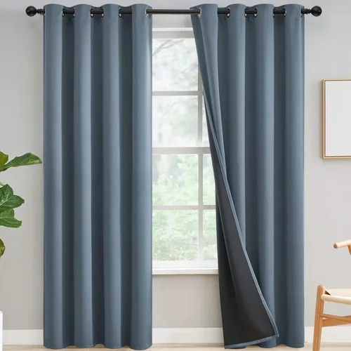 Miniatura 28 de Yakamok Cortinas negras, cortinas de ventana con aislamiento térmico y eficiencia energética para dormitorio, cortinas opacas completas y cortinas