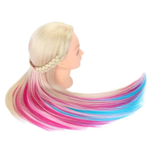 Miniatura 4 de TopDirect Cabeza de maniquí de cosmetología de pelo colorido de 29 pulgadas de largo para práctica de peinado y peluquería, muñeca de entrenamiento