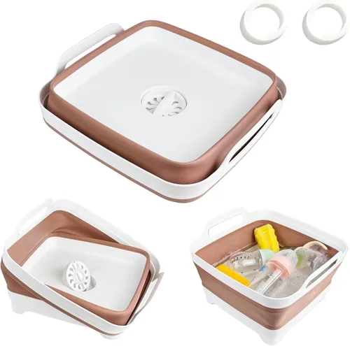 Miniatura 9 de GIMWA Lavabo plegable para biberones, contenedor portátil de 2.4 galones para fregadero de campamento de caravana, tina de cocina que ahorra espacio