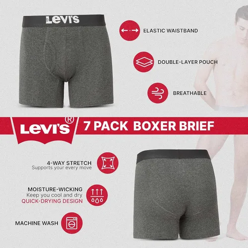 Miniatura 5 de Levi's Ropa interior para hombre, paquete de 7 calzoncillos tipo bóxer para hombre de algodón elástico