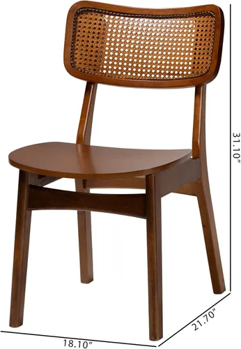 Miniatura 3 de Baxton Studio Tafari Mid-Century - Juego de sillas de comedor de 2 piezas con acabado marrón nogal y ratán Marrón nogal/marrón claro
