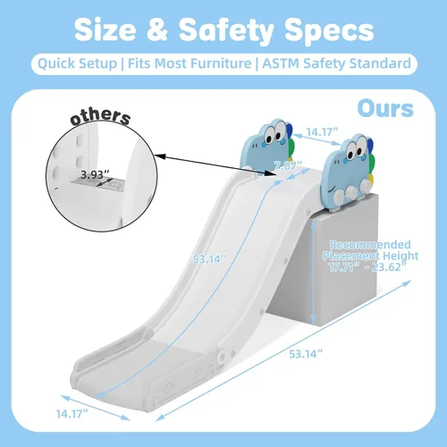 Miniatura 8 de Glaf Tobogán para sofá y escalera para niños pequeños, 14 pulgadas de ancho, ajustables, para interiores, escaleras, sofá, cama, plegable, duradero