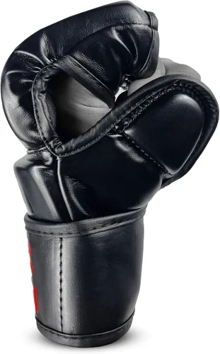 Miniatura 4 de Guantes MMA Grappling Sparring, cuero maya, guantes de boxeo Muay Thai artes marciales, guantes ajustables de medio dedo, soporte de muñeca, jaula