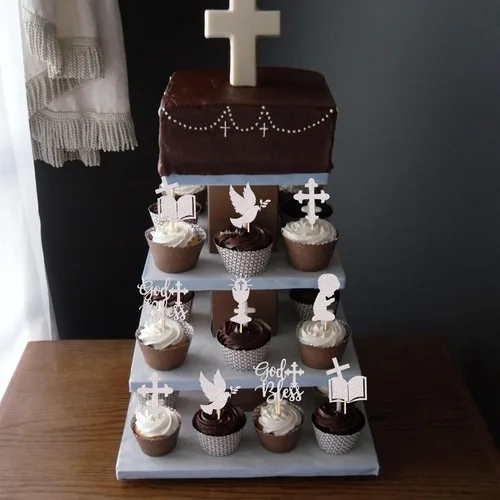 Miniatura 6 de 24 piezas de decoración para magdalenas con purpurina de paloma con brillantina, cáliz de la Biblia, para magdalenas, decoración de pasteles