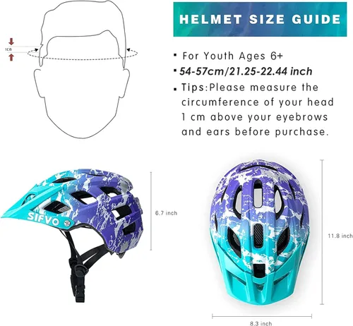 Miniatura 6 de SIFVO - Casco de bicicleta para niños, casco de bicicleta para niños y niñas de 8 años en adelante, con visera fresca, casco de bicicleta para azul