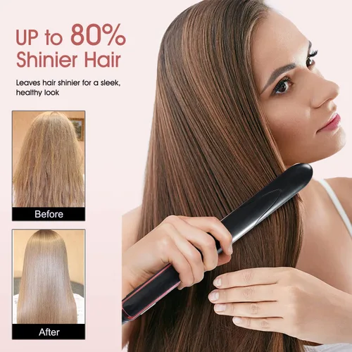 Miniatura 2 de Plancha plana de 1 pulgada, alisadora profesional de cerámica para cabello rizado, calentamiento rápido, doble voltaje, color negro
