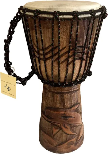 Tambor Yembé de Madera Maciza Profundidamente Tallado Bongó Congo Africano - 30 cm de ALTURA TAMAÑO MEDIANO - Calidad Profesional - NO HECHO EN