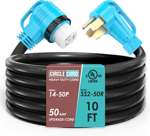CircleCord Listado por UL Cable de RV/Generador de 50 Amperios y 10 Pies con Conector de Bloqueo, Cable STW de Calibre 6/3+8/1 de Servicio Pesado,