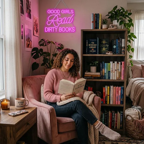 Miniatura 2 de Letrero LED de neón para decoración de pared, con texto en inglés "Good Girls Read Dirty Books", luz de neón regulable para el hogar, libro, fiesta