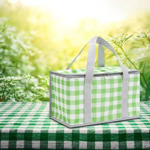 Miniatura 7 de Bolsa de picnic aislada reutilizable, bolsa de playa con cremallera superior, bolsa aislada para calor o frío, cesta de picnic plegable, picnic