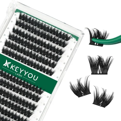 Miniatura 71 de KEYYOU Racimos de pestañas, 96 piezas de extensiones de pestañas DIY, rizado D de 16 mm, negro, realista, no irritante, fácil de colocar en casa