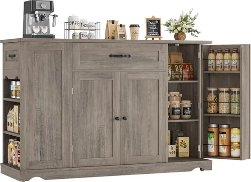 Miniatura 10 de HOSTACK Carrito de Isla de Cocina con Almacenamiento, Isla de Almacenamiento de Cocina de 47'' sobre Ruedas con 2 Cajones, Mesa de Isla Rodante
