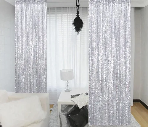 Miniatura 9 de ShinyBeauty Cortinas de Lentejuelas 2 Paneles 2ftx8ft Wine Telón de Fondo con Brillantina para Videos de YouTube Cortinas de Lentejuelas Borgoña