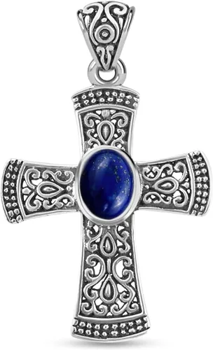SHOP LC DELIVERING JOY BALI LEGACY - Colgante de cruz de lapislázuli para hombre, plata de ley 925, vintage, católica, cristiana, regalo de joyería