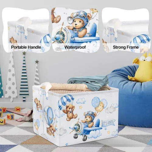Miniatura 4 de Clastyle Cesta rectangular plegable de 36 l con asa para almacenamiento de ropa de juguete rectangular con asa para habitación de niños, guardería
