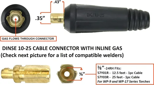 Miniatura 2 de SÜA - Enchufe Dinse 10-25, Gasolina INLINE, con conexión de cable de 3/8''-24 para antorchas TIG de PC Serie 9 y 17 - Modelo: LDTSI-917F