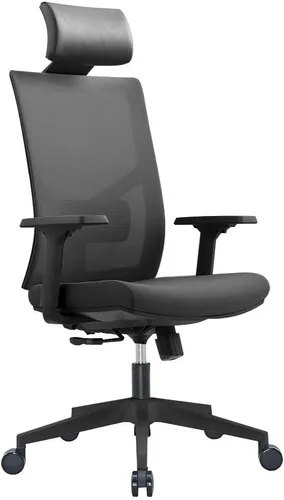 Miniatura 7 de Silla de oficina ergonómica de malla multifunción con soporte lumbar, reposabrazos ajustable (reposacabezas, negro-blanco)