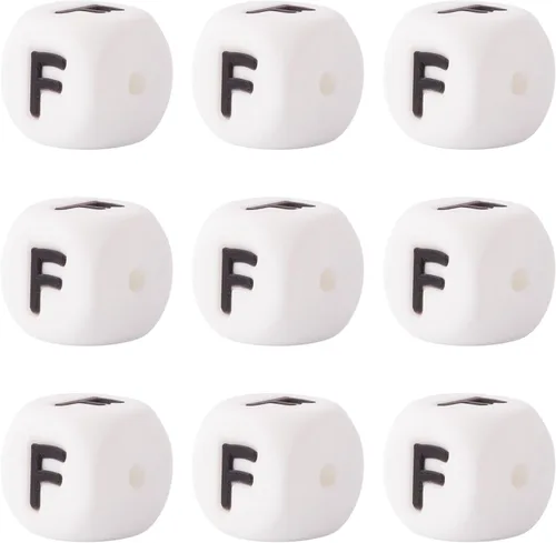 Miniatura 25 de FASHEWELRY 36 cuentas de silicona redondas del alfabeto A-Z, cuentas focales de goma de vaca para pulseras, collares, llaveros, fabricación de joyas