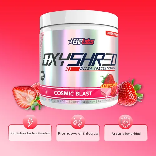 Miniatura 4 de EHP Labs OxyShred Polvo de Pre Entrenamiento - Polvo de preentrenamiento con L Glutamina y Acetil L Carnitina, Bebida Energizante - Cosmic Blast, 60