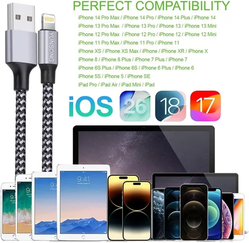 Miniatura 5 de YUNSONG Cargador para iPhone [certificado MFi], paquete de 3 cables Lightning trenzados de nailon de 6 pies, carga rápida, sincronización de datos