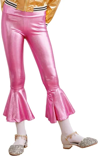 Pantalones acampanados metálicos brillantes para niñas y niños, con lentejuelas, con volantes, para danza, yoga, leggings