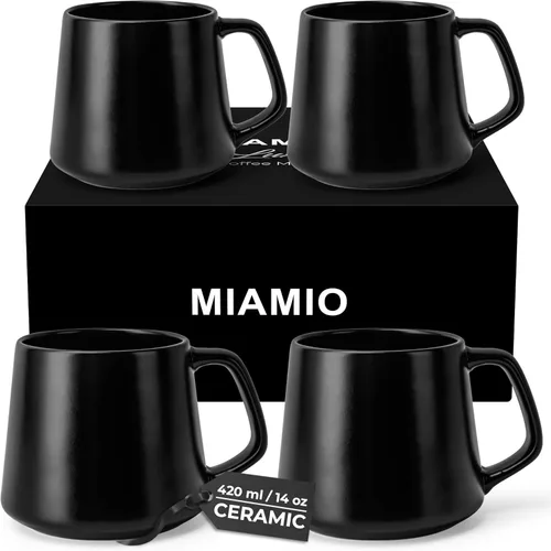Miniatura 8 de MIAMIO - Juego de 4 tazas de café / tazas de café grandes de cerámica (14 onzas) - Taza para capuchino, té, espresso - Aptas para microondas