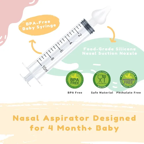 Miniatura 3 de Irrigador nasal para bebé, 0.3 fl oz, aspirador nasal profesional para bebés con puntas de succión nasal de silicona segura, jeringa nasal portátil