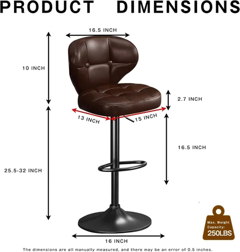 Miniatura 2 de Juego de 2 taburetes de bar, taburetes de bar giratorios ajustables, moderna silla de bar tapizada de piel sintética con respaldo y reposapiés