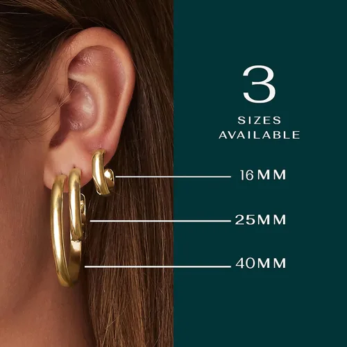 Miniatura 3 de PAVOI 14K Gold Plated Wide Flat Edge Hoop Earrings for Women Rose, White and Yellow Gold Hoops Hypoallergenic Jewelry