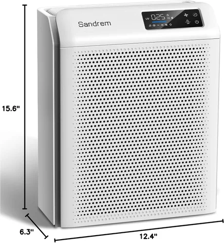 Miniatura 8 de Sanderm - Purificador de aire para el hogar HEPA 13 filtro con sensor de partículas, 300 CADR, eliminador de polvo de habitación, 4 velocidades