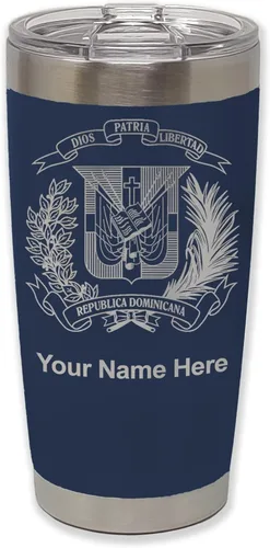 Miniatura 21 de LaserGram Taza aislada al vacío de 20 onzas, escudo de armas, República Dominicana, grabado personalizado incluido (gris)
