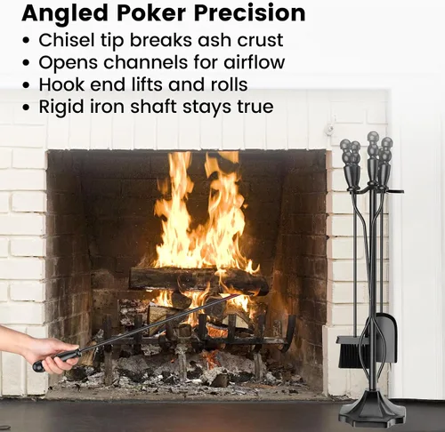 Miniatura 7 de GameXcel - Juego de herramientas para chimenea de 5 piezas, juego de herramientas de accesorios para chimenea con soporte, hierro forjado de 32