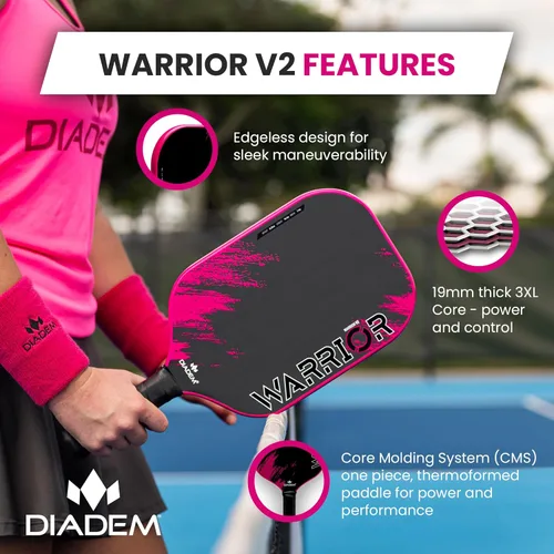 Miniatura 3 de Diadem Warrior Edge - Paleta de pickleball, cara grabada de fibra de carbono para Max Spin, borde Aero Guard, núcleo de 0.63 pulgadas, peso medio, 8