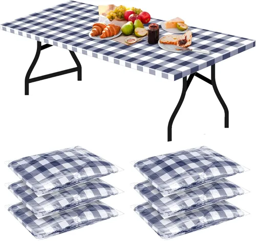 Miniatura 10 de Boao 6 manteles de plástico para mesa de pícnic, 72 x 30 pulgadas, para mesas de 6 pies, desechables, impermeables, a cuadros, en blanco y negro